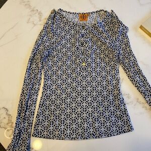 Tory Burch Geometric Navy and White Blouse